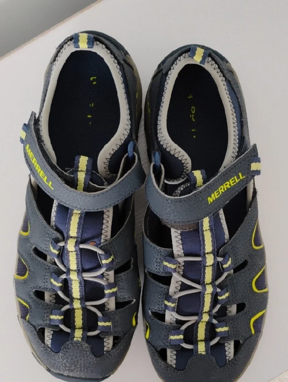 Merrell Hydro H2O Hiker Sandal Size 7 Kids Youth Navy Green EUC Fits Women 8.5